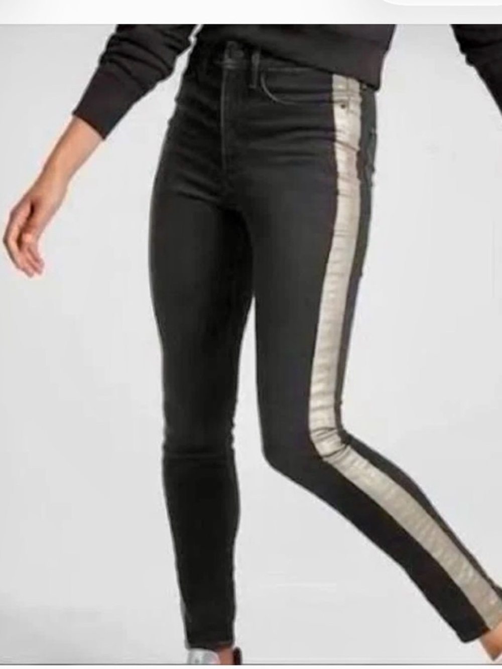 Athleta Sculptek Skinny Jeans Womens 10 Black Metallic Side Stripe